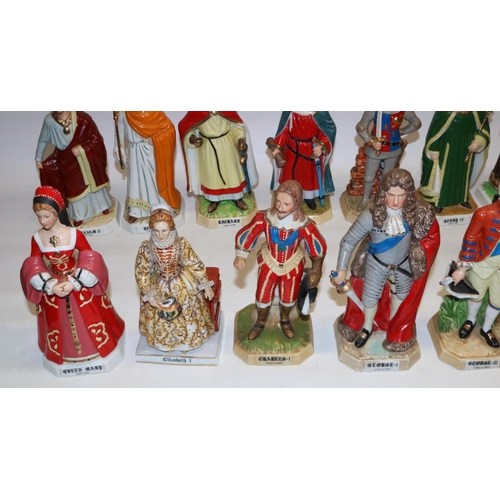 1263 - Thirteen Alfretto porcelain figures of British monarchs, max. H23cm, and a group of figures of six f... 