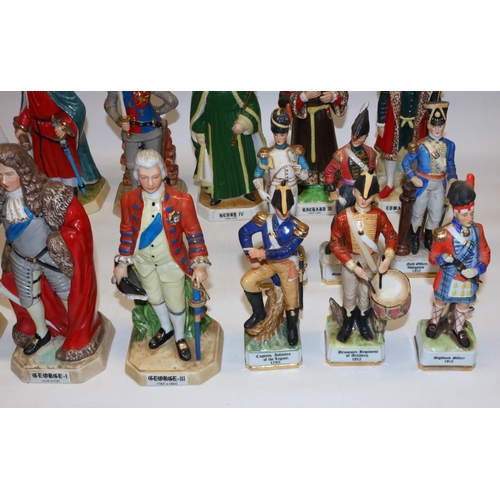 1263 - Thirteen Alfretto porcelain figures of British monarchs, max. H23cm, and a group of figures of six f... 