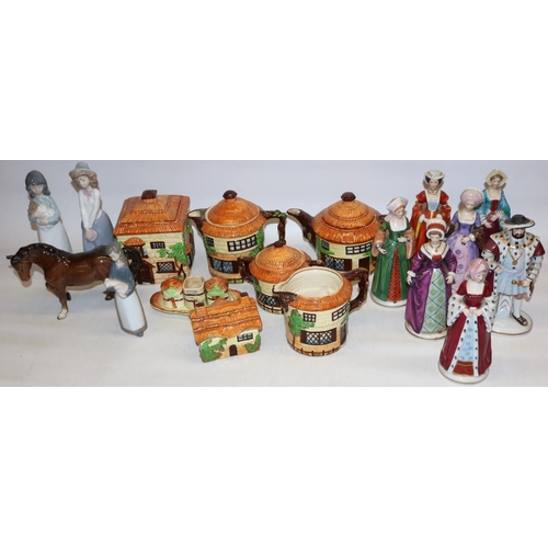 1264 - Group of ceramics, comprising Beswick jogging mare No. 1090 in gloss; Lladro figure No. 1011; two Na... 