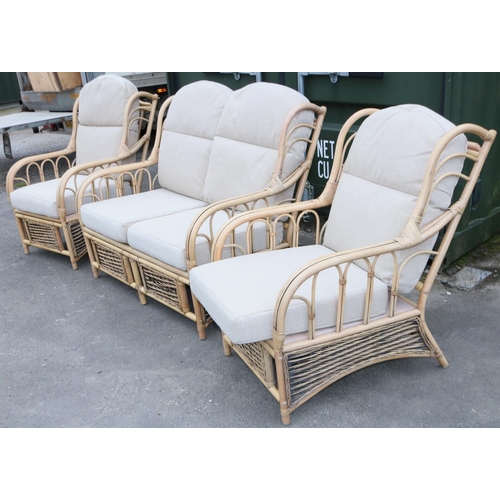 1274 - Habasco bamboo style conservatory suite comprising 2-seater sofa and 2 arm chairs, with grey/beige c... 