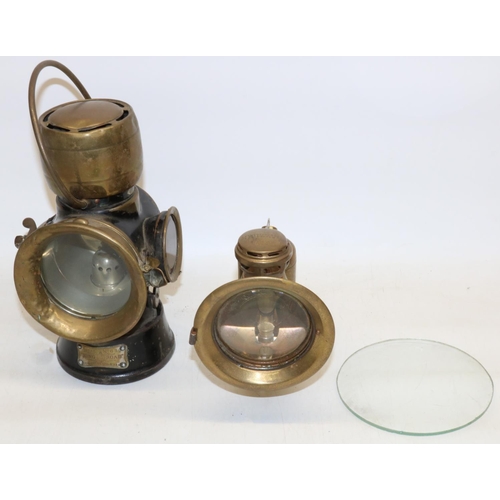 235 - Jos. Lucas Ltd Birmingham - King of the Road paraffin car side light, serial no.632 and a brass bodi... 