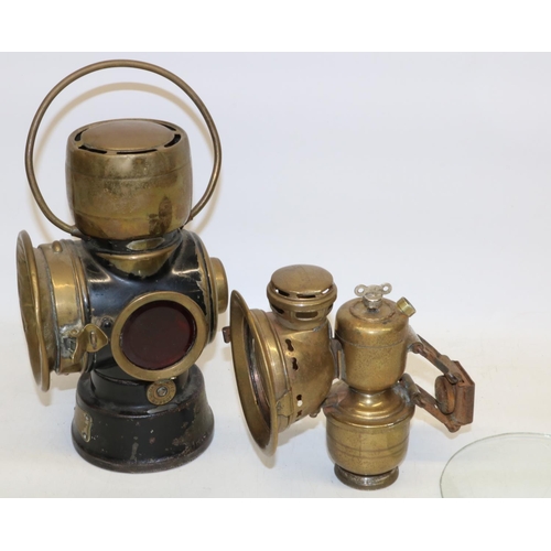 235 - Jos. Lucas Ltd Birmingham - King of the Road paraffin car side light, serial no.632 and a brass bodi... 