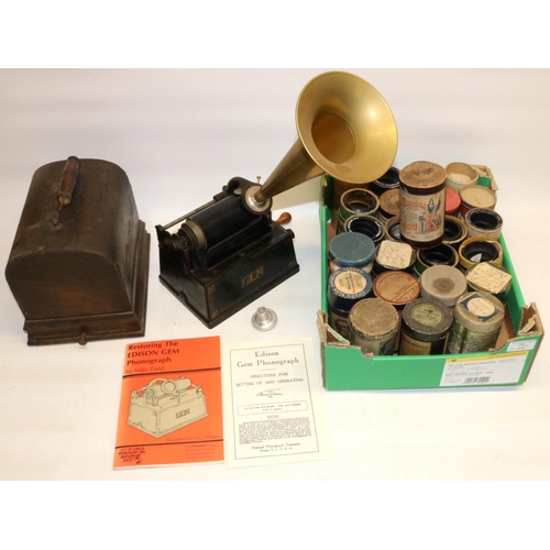 245 - Edison Gem Model C Phonograph in oak domed case, serial no.300115C, with horn, instructions and a qu... 