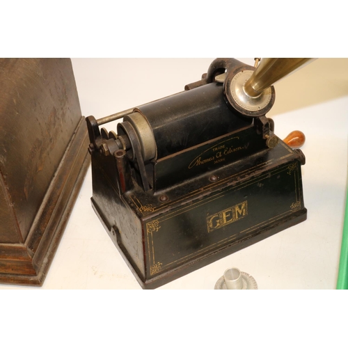 245 - Edison Gem Model C Phonograph in oak domed case, serial no.300115C, with horn, instructions and a qu... 