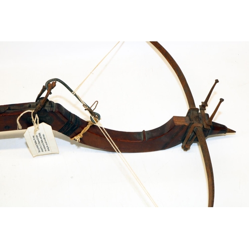 254 - Circa C17th Continental pellet crossbow, mahogany stock with carved 