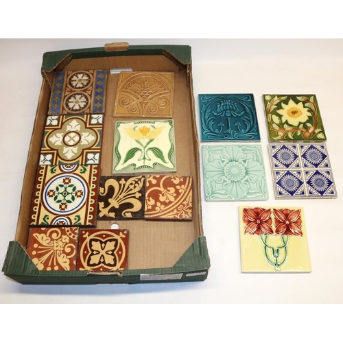 361 - Collection of fourteen C19th floor and fireplace tiles, incl. Minton Hollins, Maw & Co, W. Godwin, D... 