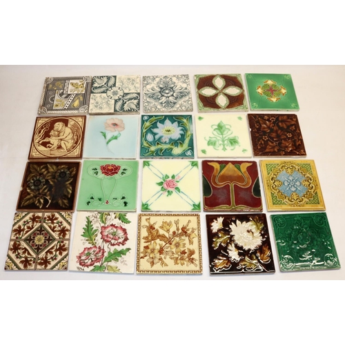 362 - Collection of twenty C19th fireplace tiles, incl. transfer printed and relief designs, Mintons, etc.