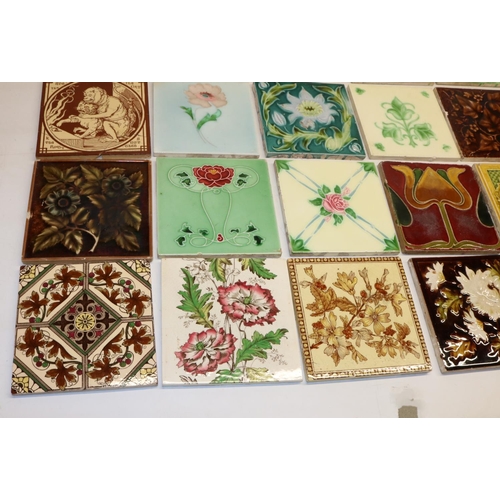 362 - Collection of twenty C19th fireplace tiles, incl. transfer printed and relief designs, Mintons, etc.