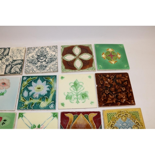 362 - Collection of twenty C19th fireplace tiles, incl. transfer printed and relief designs, Mintons, etc.