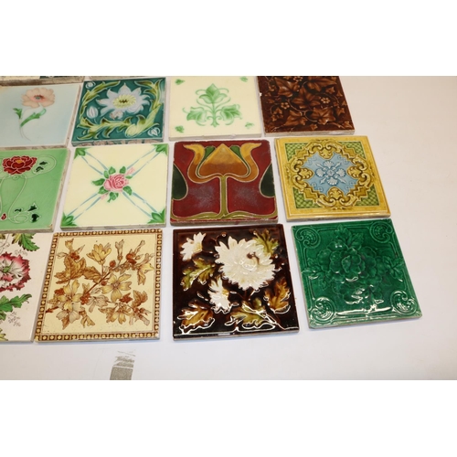 362 - Collection of twenty C19th fireplace tiles, incl. transfer printed and relief designs, Mintons, etc.