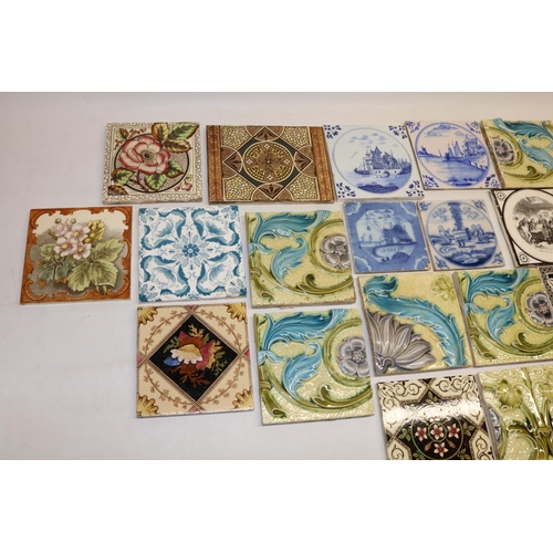 364 - Collection of eighteen C19th fireplace tiles, incl. transfer printed and relief designs, TA Simpson,... 