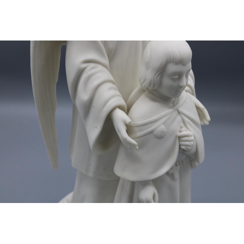 368 - Minton Parian ware figural group, modelled as an angel and boy holding rosary beads, H32cm A/F