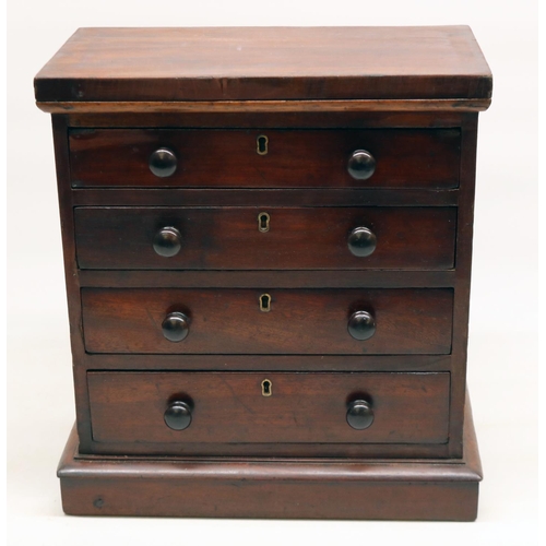 372 - C19th miniature mahogany chest or specimen cabinet, four graduated baize lined drawers, H34cm W31cm ... 