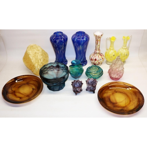 373 - Group of glassware incl. a Mdina vase, Bohemian/Czech type spatter glass vases; Davidson cloud glass... 