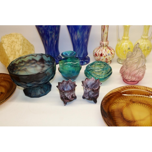 373 - Group of glassware incl. a Mdina vase, Bohemian/Czech type spatter glass vases; Davidson cloud glass... 