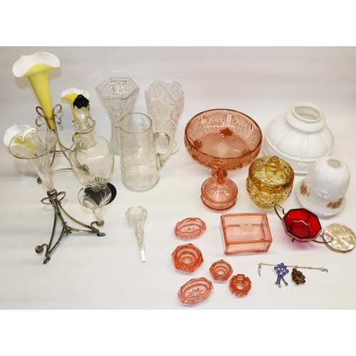 376 - Group of C19th and C20th glassware, incl. Victorian lemonade jug decorated with ferns; Czech type dr... 