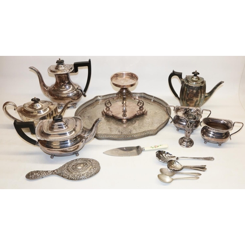 380 - Quantity of silver plate, incl. Viners teapot, coffee pot, sugar bowl and cover, milk jug; F. Bros t... 