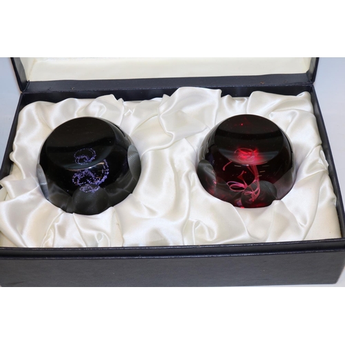 418 - Caithness limited edition glass paperweights: Frost and Fire (pair) 110/150, and The Diamond Jubilee... 