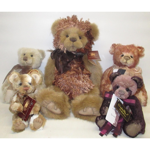 162 - Five Charlie Bears, including two Isabelle Collection Bears, 'Souffle' 15/300 and 'Tibbles' 440/450.... 