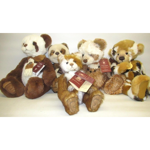 179 - Five Charlie Bears, including Hot Cross Bun 123/4000, Nina, Leonie, Albie, and Anniversary Rose. Des... 