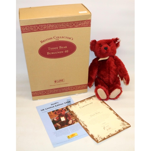 41 - Steiff Burgundy Teddy Bear, British Collectors. Limited edition 314/3000, 1998, H40cm. Boxed with ce... 