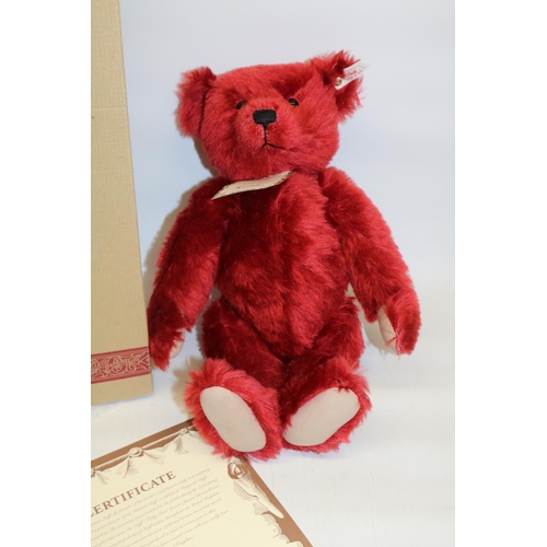 41 - Steiff Burgundy Teddy Bear, British Collectors. Limited edition 314/3000, 1998, H40cm. Boxed with ce... 