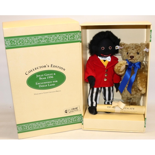 42 - Steiff Jolly Golly & Bear Set, 1996. Limited edition 90/1500, H34cm and 30cm. Boxed with certificate