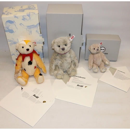 46 - Three Steiff bears. Including, 18cm Love Teddy bear 457/1000, 25cm Love Teddy bear 202/1000, and Ted... 