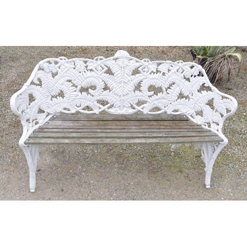 691 - Coalbrookedale style fern pattern cast metal garden bench, W154cm D55cm H89cm.