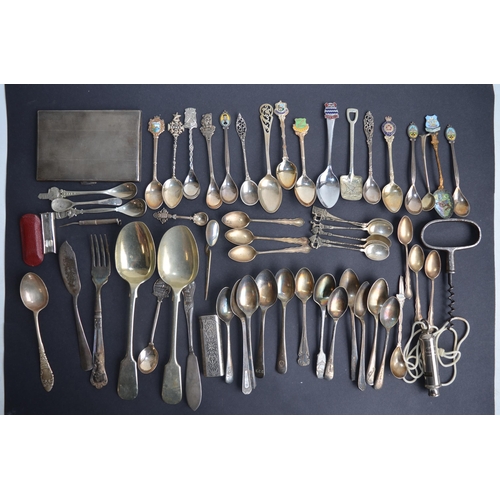 687 - Collection of metal spoons, some hallmarked silver (mostly steel/plated) to include hotel spoons (Gr... 