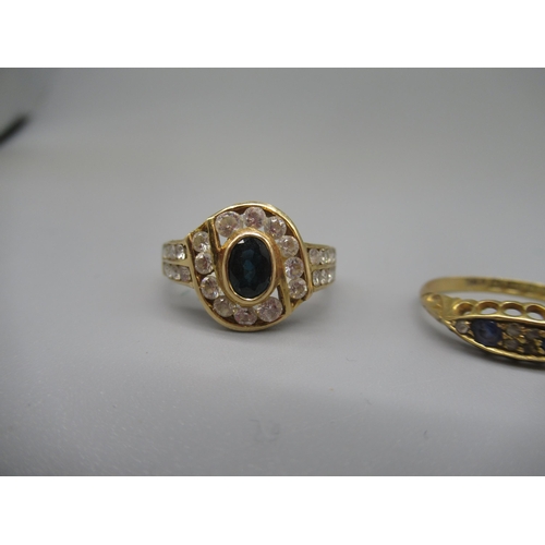 617 - 18ct yellow gold sapphire and diamond ring stamped 18, size  L1/2, 1.7g, and a 14ct yellow gold ring... 