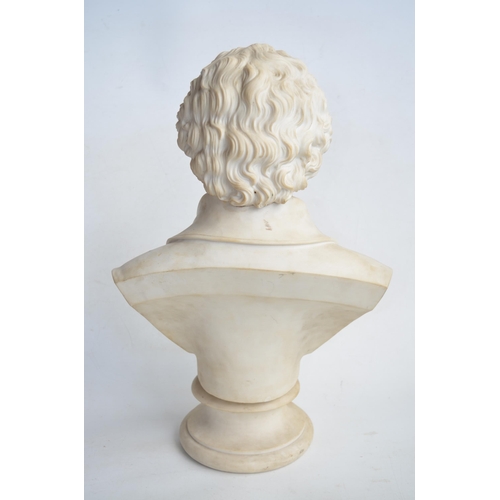 652 - Late C19th Parian ware hollow cast bust of Mozart, H53cm,