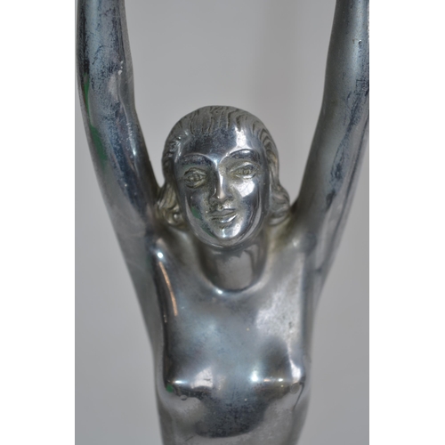 663 - Pair of c1930's chromed art deco figures of ladies holding flower garlands on alabaster bases. H35.5... 