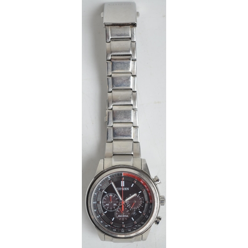 677 - Citizen Eco-Drive stainless steel chronograph wristwatch with date serial no. 501020337, D44mm; Seik... 