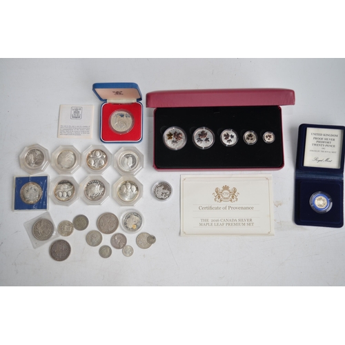 685 - Selection of silver proof and other silver content coinage incl. RCM 2016 Canada silver maple leaf p... 