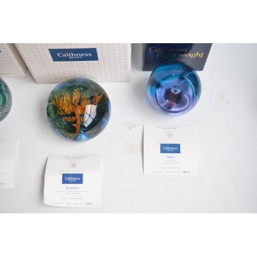 688 - Collection of glass paperweights to include 8 boxed Caithness examples with numbered certificates an... 