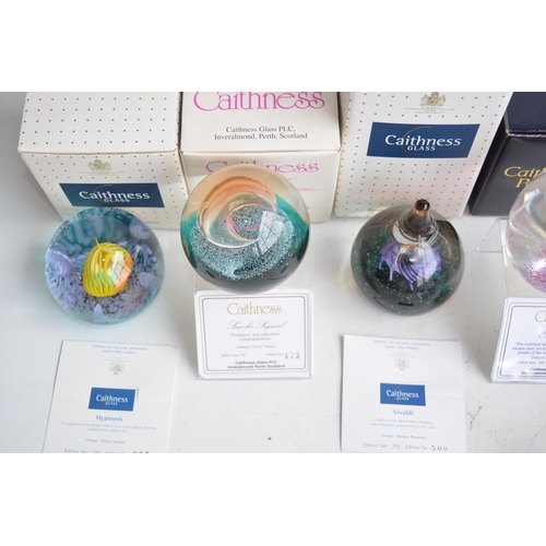 688 - Collection of glass paperweights to include 8 boxed Caithness examples with numbered certificates an... 