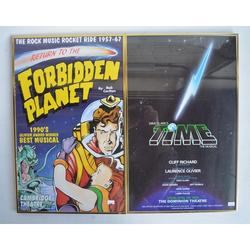 722 - Seven framed musical and theatrical production posters to include Time, Forbidden Planet, Cats, The ... 