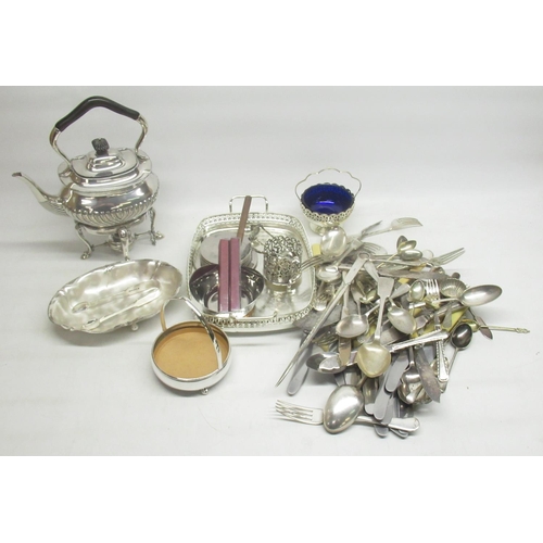 1280 - Collection of silver plate and EPNS inc. cutlery, spirit kettle, etc.