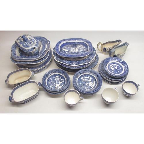 1297 - Collection of blue and white pottery inc. plates, lidded tureen, cream jugs, cups, saucers, etc. som... 