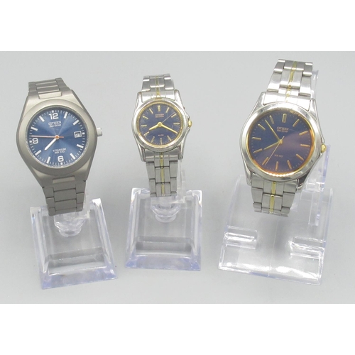 1354 - Citizen Eco-Drive Ladies and Gents WR50 stainless steel wrist watches, and a Citizen Eco-Drive WR50 ... 