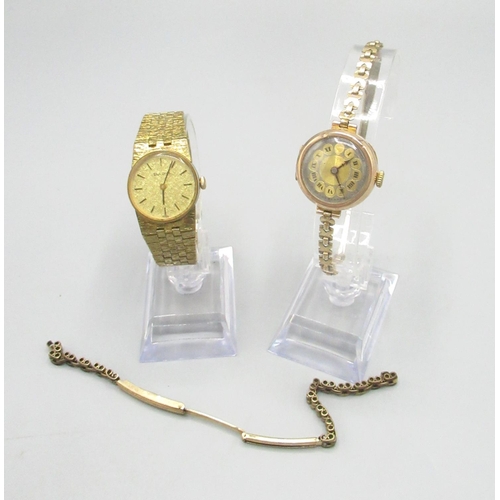 1355 - Ladies 9ct gold cased wrist watch with Roman dial, on rolled gold adjustable strap, a ladies Bulova ... 