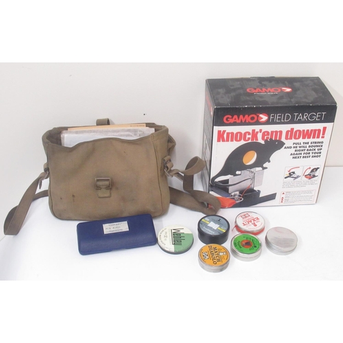 1373 - Boxed Gamo field target, canvas satchel with targets, Match Diabolo pellets and other tins, some wit... 