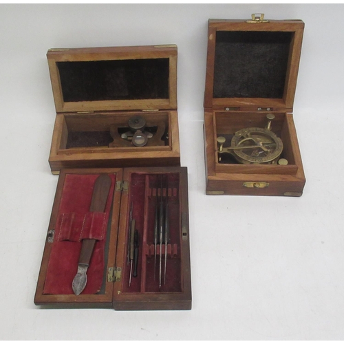 250 - Bell York - C19th mahogany cased set of surgeon's instruments; F.L. West London - cased brass nautic... 