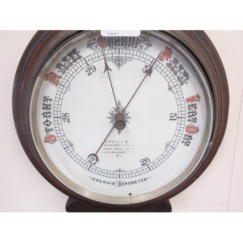 260 - I Henri London - C20th carved oak aneroid wheel barometer with thermometer, H90.5cm