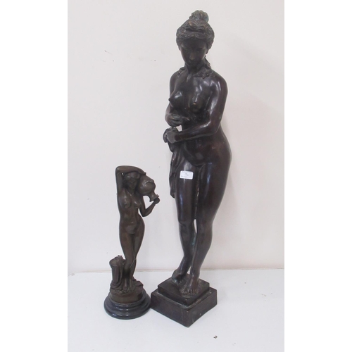 273 - C20th bronzed nude female figure holding a ewer H46cm and  a similar larger figure H88.5cm (2)