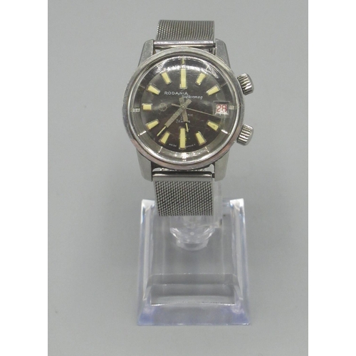 324 - 1960's Rodania Waterman stainless steel automatic wristwatch with date, signed brushed dark grey dia... 