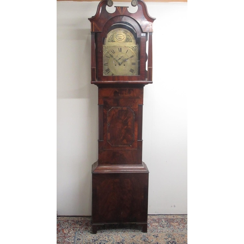 327 - Fran Marshall Wath - Mostly C19th, 8 day mahogany longcase clock, later break arch brass dial with a... 