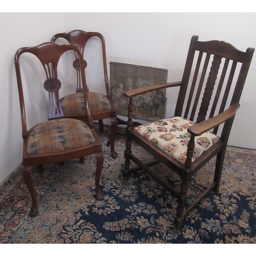 750 - Pair of Edwardian mahogany dining chairs with drop in seats on cabriole legs with pad feet, a C20th ... 