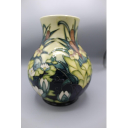 191 - Moorcroft Pottery: Lamia pattern baluster vase of baluster form, tube lined with bullrushes and wate... 